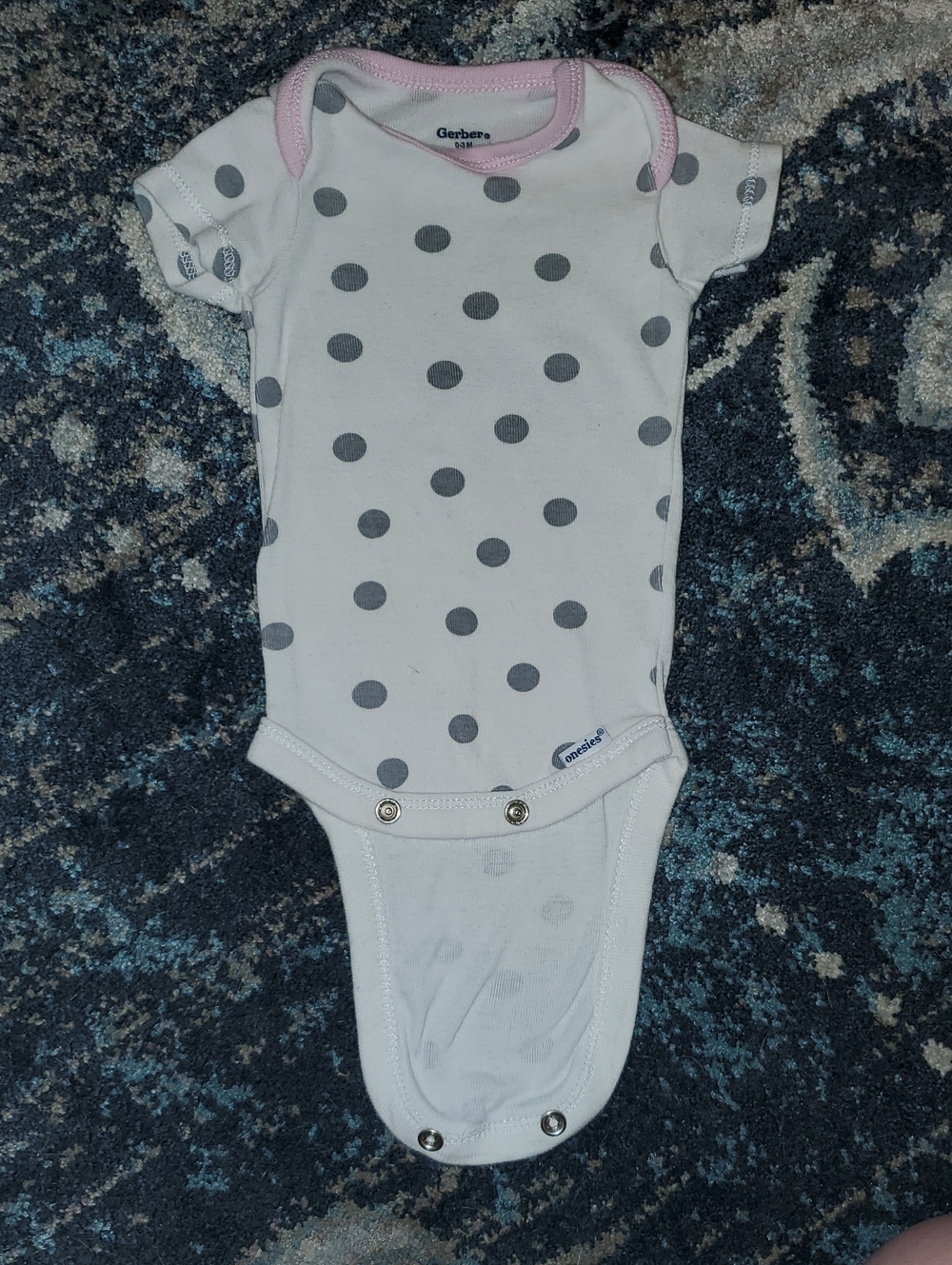 Gerber White Bodysuit with Gray Polka Dots and Pink Trim